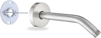 8 Inch Shower Arm with Flange and Stabilizer Bracket, Wall Mounted Shower Pipe Compatible with Rainfall Showerhead, Easy Installation, Brushed Nickel