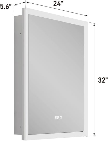 WELLFOR 24 x 32 Inch LED Medicine Cabinet with Lights, 3X Magnification Makeup Mirror, Bathroom Vanity Mirror Cabinet with Storage, Anti Fog, Surface or Recess Mount, Left Opening Door