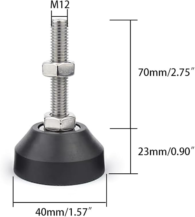 Adjustable Leveling Foot,Small Equipment Foot,Base Diameter 40mm, Thread M12 * 70mm