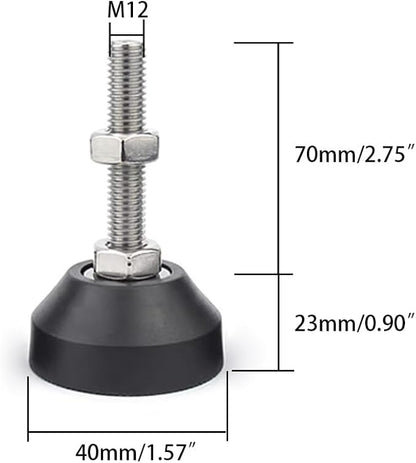 Adjustable Leveling Foot,Small Equipment Foot,Base Diameter 40mm, Thread M12 * 70mm