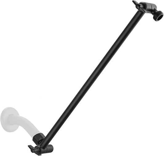 15 Inch Extra Long Adjustable Shower Head Extension Arm With Locking Set Screw, Singing Rain Brass Angle Height Adjustable, Easy To Install, G1/2 Universal Connector Compatible (Matt Black)