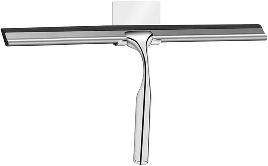 Shower Squeegee for Glass Doors Stainless Steel with Self Adhesive Hook Window Squeegee for Shower Door Bathroom Mirror Wiper, Window Glass Cleaning