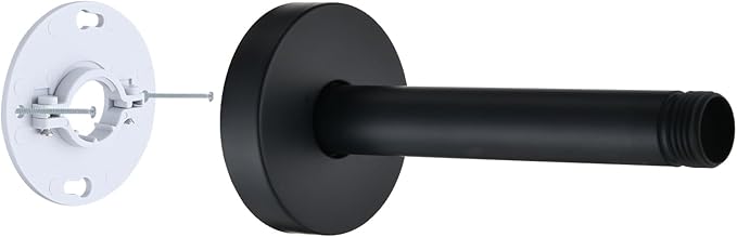 6 Inch Shower Arm with Flange and Stabilizer Bracket, Ceiling Mount Replacement Rain Shower Head 304 Stainless Steel Straight Arm For Fixed Shower Head, Matte Black