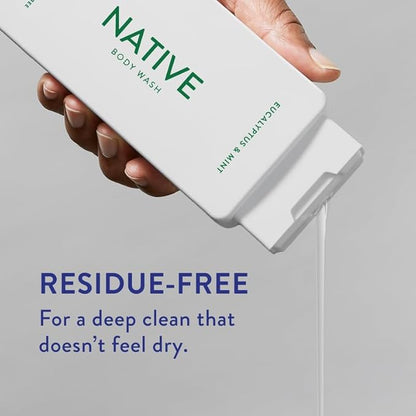 Native Body Wash Contains Naturally Derived Ingredients | For Women & Men, Sulfate, Paraben, & Dye Free Leaving Skin Soft and Hydrated | Eucalyptus & Mint 18 oz - 2 Pk