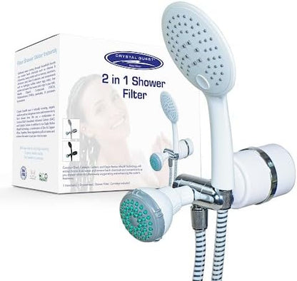 Crystal Quest Luxury Shower Power Handheld & Shower Head Combo Filtration System-White - BPA Free | 1.25-2.5 GPM | Reversible Cartridge | Great for Dechlorination