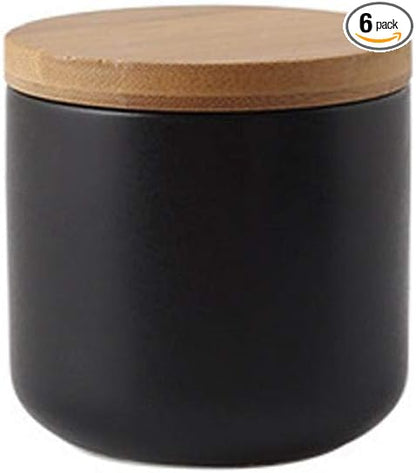 MilkyWay Food Storage Jar Strong Ceramic Storage Canisters with Airtight Seal Bamboo Lid Modern Design Seal Damp-Proof Kitchen Jar for Coffee, Tea, Spice and More (Black(S: 8.7oz/260ml))