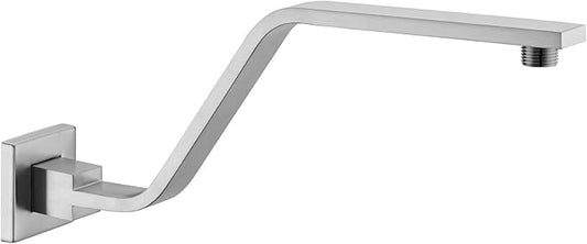 16 Inch S Shape Brushed Nickel Shower Head Arm, Square Wall Mounted Shower Arm and Flange Included