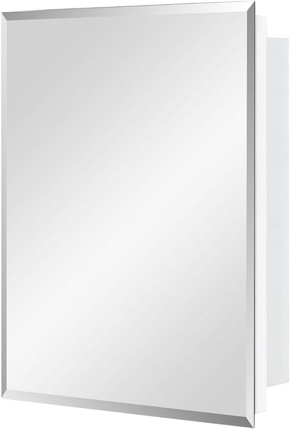 Bathroom Medicine Cabinet with Beveled Edge Mirrored Door 14 x 18 inch, Recessed or Surface Mount, with Adjustable Glass Shelves
