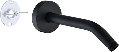 8 Inch Shower Arm with Flange and Stabilizer Bracket, Wall Mounted Shower Pipe Compatible with Rainfall Showerhead,Easy Installation, Matte Black