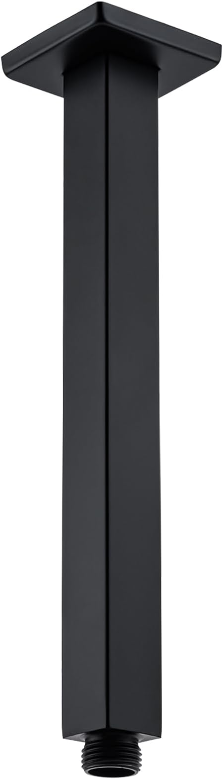 BESTILL 10 Inch Matte Black Ceiling Mount Shower Arm and Flange, Square Rain Shower Arm