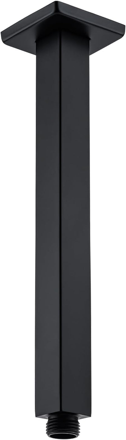 BESTILL 10 Inch Matte Black Ceiling Mount Shower Arm and Flange, Square Rain Shower Arm