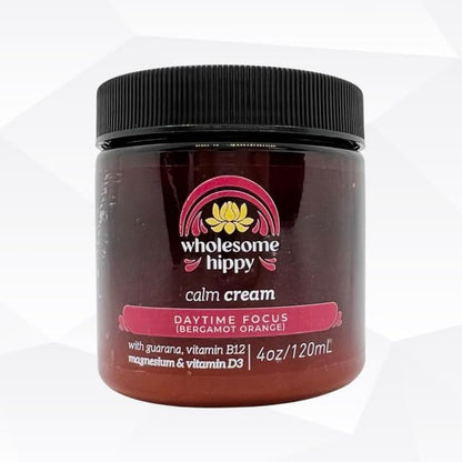 WHOLESOME HIPPY Daytime Focus Calm Cream – Energizing Body Butter with Magnesium, Vitamin B12, Guarana & Bergamot Orange – Moisturizing Wellness Cream for Daily Clarity – 4oz