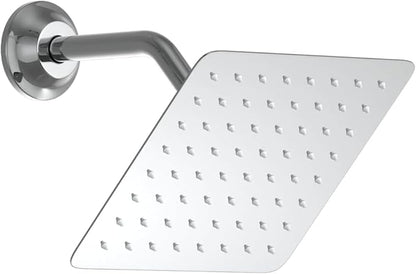 AYIVG Square 304 Stainless Steel 8 Inch Wall Mount Rain Shower head With Shower Arm And flange (Chrome)