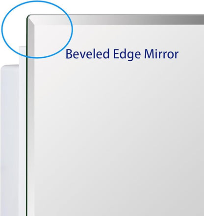 Bathroom Medicine Cabinet with Beveled Edge Mirrored Door 16 x 36 inch, Recessed or Surface Mount, with Adjustable Glass Shelves