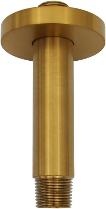 Aquaiaw Shower Arm and O-Ring Flange, 3 inch, Solid Brass, Round, Both Soldered 1/2 NPT Tapered Threads, Straight Shower Arm Extension, Ceiling Shower Head Arm for Rainfall Shower (Matte Brushed Gold)