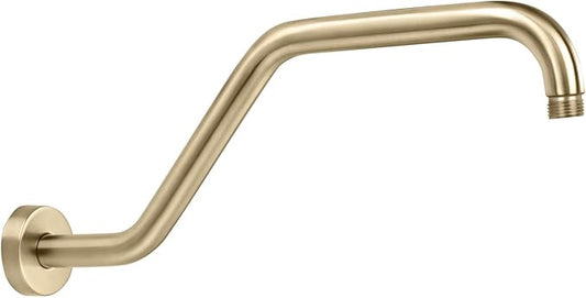 High Rise Shower Arm with Flange,15.5 Inch Gooseneck Shower Arm Extension,Stainless Steel S Shaped Shower Showerarm,Brushed Gold,9Z4MKK