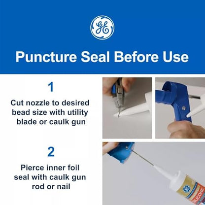 GE Advanced Silicone Caulk for Kitchen & Bathroom, White, 10 fl oz Cartridge, 12 Pack - 100% Waterproof Silicone Sealant, 5X Stronger Adhesion, Shrink & Crack Proof