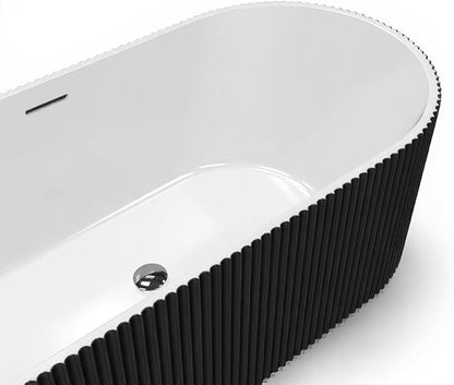 GarveeLife Freestanding Bathtubs 67 inch Black & White Acrylic Free Standing Soaking Tub – Contemporary Striped Design with Overflow Cover, Pop-Up Drain & Concealed Plumbing for Luxury Bathrooms