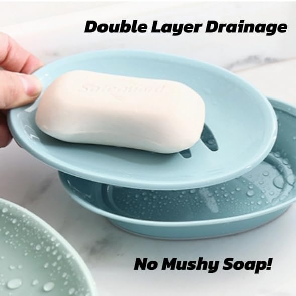 Plastic Soap Dish, Soap Saver Tray with Draining Layer for Bathroom, Shower, Toiletries Essentials, Portable Soap Holder Case for Travel, Easy Cleaning Sponge Holder for Kitchen (Blue)