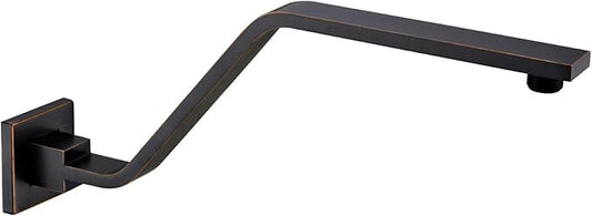 16 Inch S Shape Oil Rubbed Bronze Shower Head Arm, Square Wall Mounted Shower Arm and Flange Included