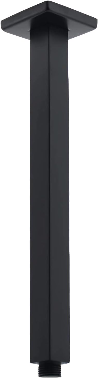 Ceiling Mount Shower Arm with Flange 20 Inches Square Straight Extender Extension Pipe Replacement, Long Shower Arm For Fixed Rain Shower Head or High Ceiling,Matte Black