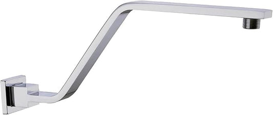 16 Inch S Shape Chrome Shower Head Arm, Square Wall Mounted Shower Arm and Flange Included