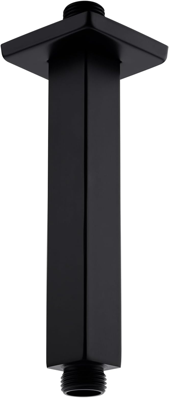 BESTILL 6 Inch Matte Black Ceiling Mount Shower Arm and Flange, Square Rain Shower Arm
