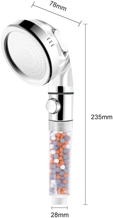 Filtered Shower Head with Handheld, 3 Spray Modes, Ecowater, Anion Mineral beads Purifying Water, ON/OFF Button, Adjustable shower holder and shower hose, 0.35kg