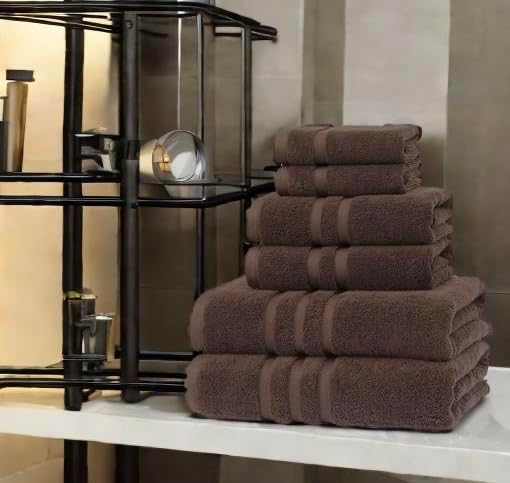 Veteran Textile LLC - 6 Pieces-Turkish Cotton - Luxury Towel Set for Bathroom & Kitchen, 2 Bath Towels, 2 Hand Towels & 2 WashCloths *Valued $79.99* (Dark Chocolate)