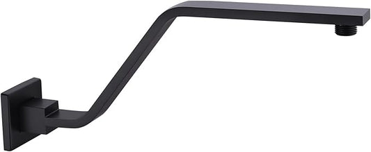 16 Inch S Shape Matte Black Shower Head Arm, Square Wall Mounted Shower Arm and Flange Included