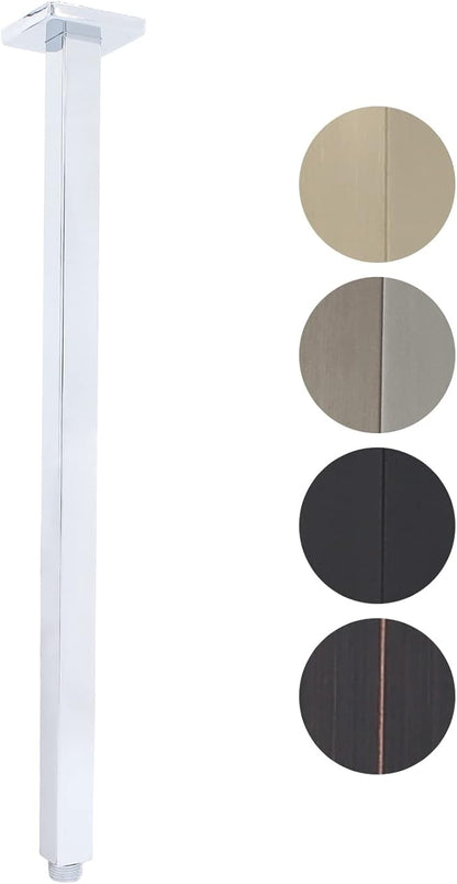 Shower Arm with Flange 24 Inches Ceiling Mount Square Straight Extender Extension Pipe Replacement, Extra Long Shower Arm For Fixed Rain Shower Head or High Ceiling, NPT 1/2 to G1/2, Chrome