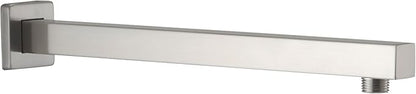 BESy 14 Inches Straight Extended Shower Arm With Flange, Rain Shower Head Extension Arms, Square Shower Rod Shower Head Extender Arm Shower Pipe Extension, Wall-Mounted Brushed Nickel Stainless Steel