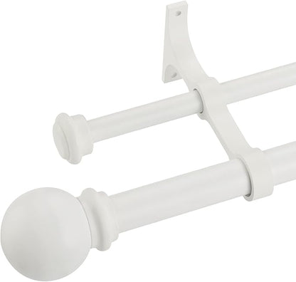 Double Curtain Rod 48 to 84 inch, Adjustable 1 inch Double Drapery Rod Rods for Windows and Doors with Ball Round Finials and Premium Aluminum Brackets Set(48-84",Matte White)