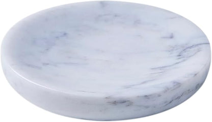 Round Marble Soap Dish, Jewelry Tray, Natural Ring Holder,Nightstand Décor,Stone Soap Dish for Bathroom,Kitchen(Carrara White)