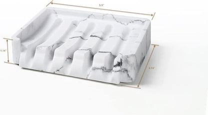 SunnyPoint Classic Kitchen, Bathroom Faux Marble Soap, Sponge Dish Drainer Holder (WHT, Resin)