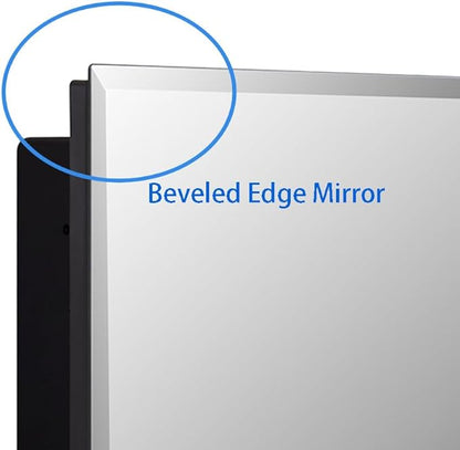 Black Plastic Medicine Mirror Cabinet for Bathroom with 18 x 28 inch Beveled Edge Mirror, Recessed and Surface Mount