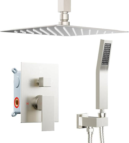 Shower Faucet Set Brushed Nickel Shower System, Starbath 10 Inch Rain Shower Head and Handheld Spray Shower Set Complete Ceiling Mounted,2 Way Pressure Balance Shower Valve and Trim Kit Included