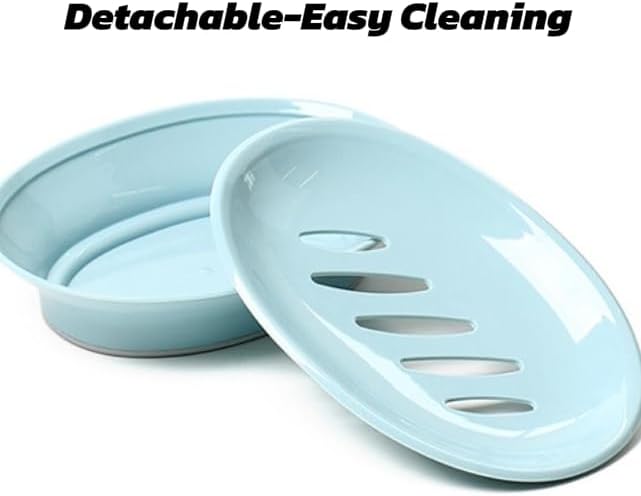 Plastic Soap Dish, Soap Saver Tray with Draining Layer for Bathroom, Shower, Toiletries Essentials, Portable Soap Holder Case for Travel, Easy Cleaning Sponge Holder for Kitchen (Blue)