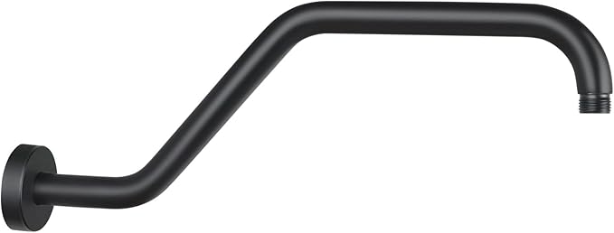 S Shape Shower Arm with Flange,High Rise Shower Head Extension Arm,Stainless Steel 15.5 Inch Shower Arm Extension,Matte Black,9Z3MK