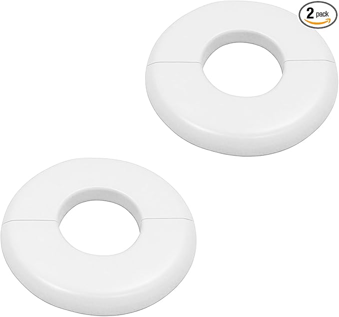 2 Pack Wall Split Flange for 1.3 Inch/33mm OD Pipe ABS Escutcheon Plate Self-Adhesive Round Plumbing Cover Plates for Water Pipe Faucet Decoration, White