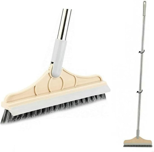 2 in 1 Cleaning Floor Scrub Brush Floor Brush Scrubber New Upgraded 53.5" Long Handle Grout Brush Scrape V-Shape Stiff Bristle Cleaning Brush with Squeegee 120°Rotating Tile Brush for Bathroom