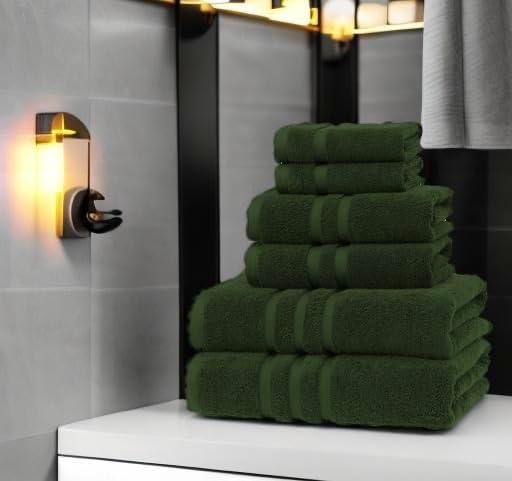 Luxury Hotel & Spa, Turkish Cotton Dark Green Towels Bathroom Sets | 6 Pieces Dark Green Bath Towels Soft and Absorbent Green Towel Set for Your Bathroom