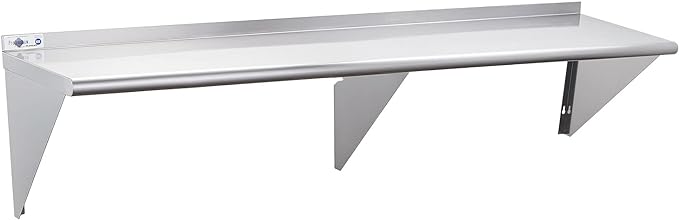 Profeeshaw NSF Stainless Steel Shelf 18” x 72”, 500 lb Commercial Shelves Wall Mounted Metal Shelving with Backsplash and 2 Brackets for Restaurant, Bar, Utility Room, Kitchen and Garage