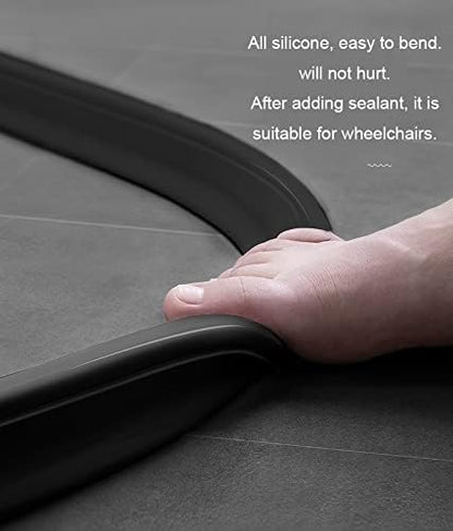 98Inch Collapsible Shower Threshold Water Dam 2" High Shower Barrier Water Stopper 2" Tall Shower Water Guard To Keep Water In Shower Dry And Wet Separation Bathroom Wheelchair Accessible Black