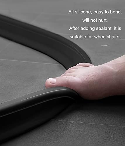 78Inch Collapsible Shower Threshold Water Dam 2" High Shower Barrier Water Stopper 2" Tall Shower Water Guard To Keep Water In Shower Dry And Wet Separation Bathroom Wheelchair Accessible Black