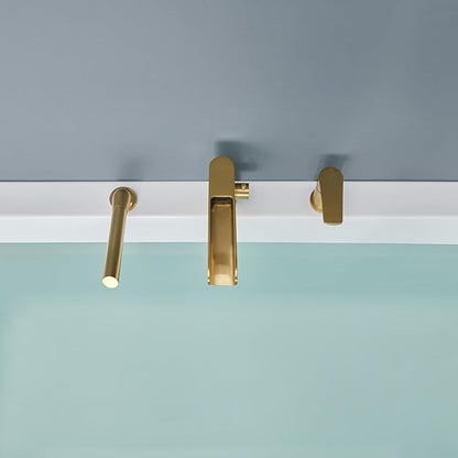 Waterfall Roman Tub Faucet Brushed Gold Deck Mount Bathtub Faucets Brass Tub Filler Bathroom Faucets with Hand Shower