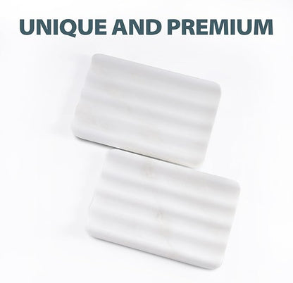 Soap Dish, Marble Soap Holder for Shower, Bar Soap Holder with Water Ripple Design, Easy Cleaning Soap Saver for Kitchen Sink，Bathroom, Executive African Natural Stone Soap Tray(Namib Bianco)