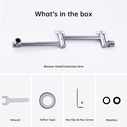 G-Promise 13 Inch Shower Head Extension Arm, Solid Brass Height & Angle Adjustable Extender, Rise or Lower Rainfall and Fixed Shower Head (Chrome)
