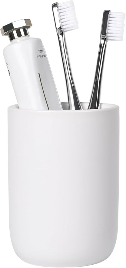 BosilunLife Ceramic Toothbrush Holder - 12Oz Bathroom Toothbrush Holder White Tooth Brush Holders Tumbler Cups Reusable Toothbrush Mouthwash Cup Small Toothbrush and Toothpaste Holder