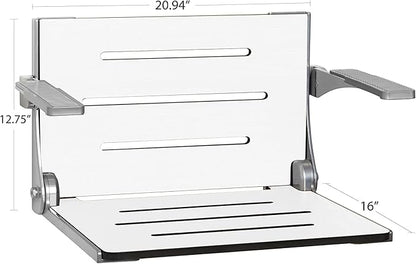 Seachrome Silhouette Comfort Folding Shower Bench Seat with Arms, Grey Seat with Matte Black Frame (SHAFAR-185155-PGS-S-MB-BK)